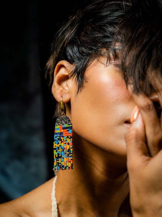 Abstract Love Handmade Beaded Earrings Multicolor Orange Blue Black Yellow Gold