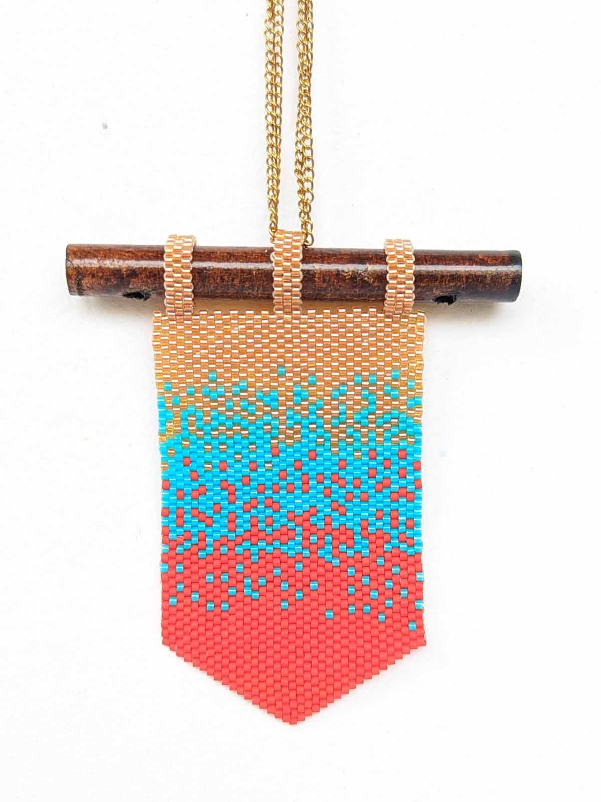 Handmade Beaded A Little Bit of Ombre Marigold Yellow Turquoise Red Gold Wooden Component