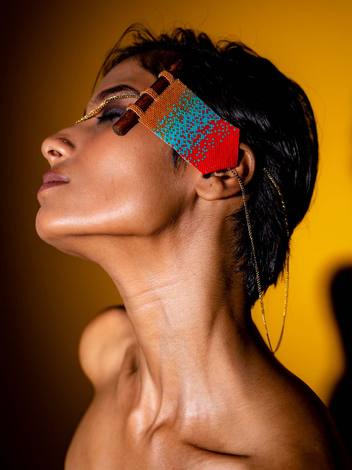 Handmade Beaded A Little Bit of Ombre Marigold Yellow Turquoise Red Gold Wooden Component