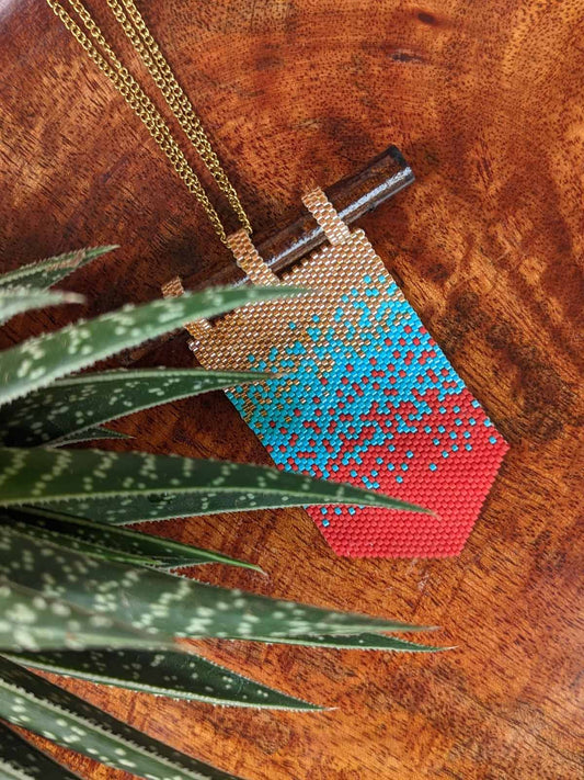 Handmade Beaded A Little Bit of Ombre Marigold Yellow Turquoise Red Gold Wooden Component
