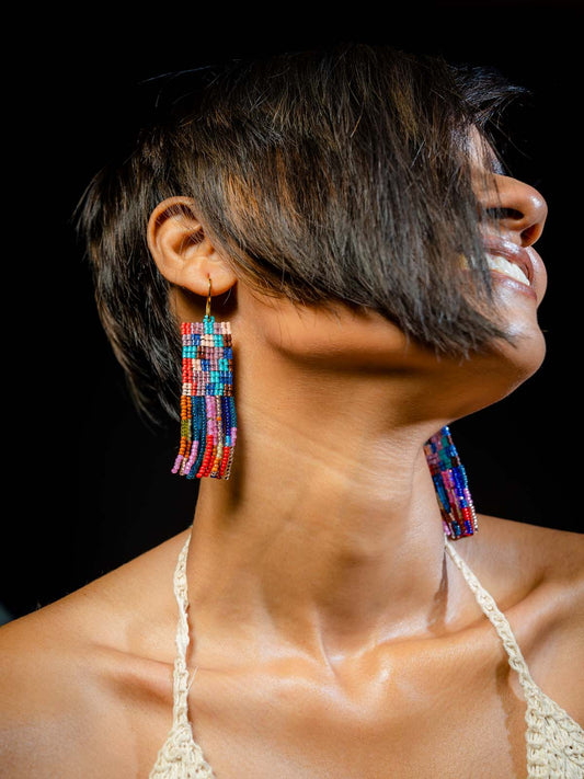 Athena Handmade Beaded Earrings Weaving Blue Red Pink Orange Yellow Gold