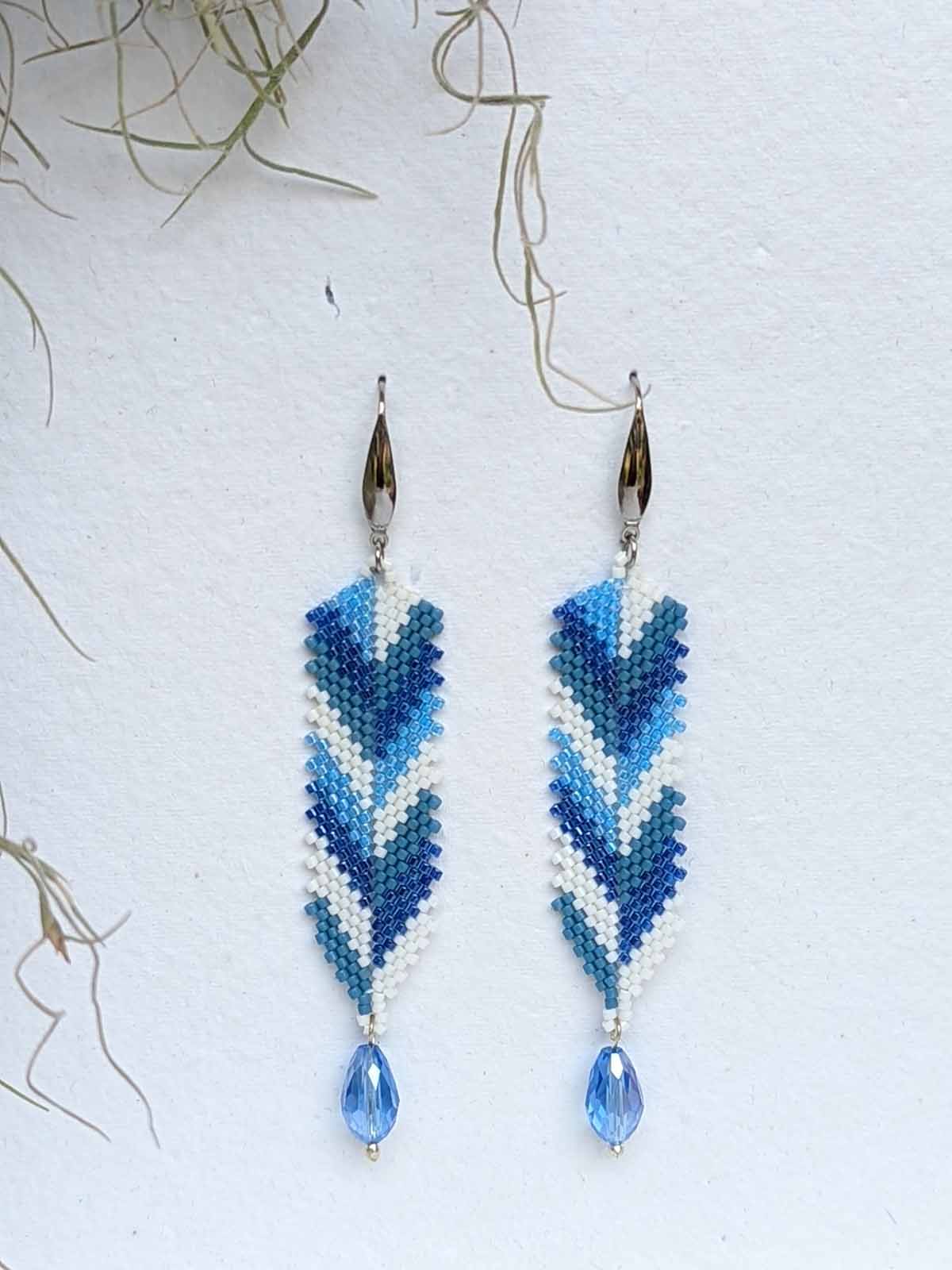 Blue & White Aztec Arrowhead Earrings