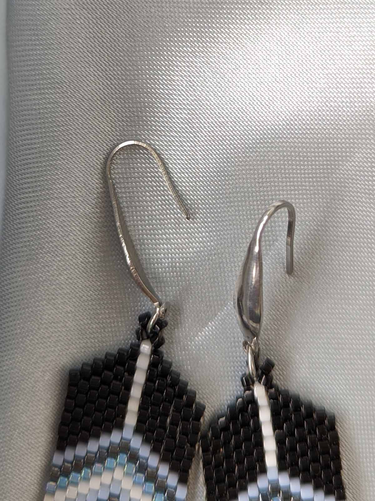 Vera Feather Earrings Handmade Beaded Weaving Black Blue Grey White Agate Drops