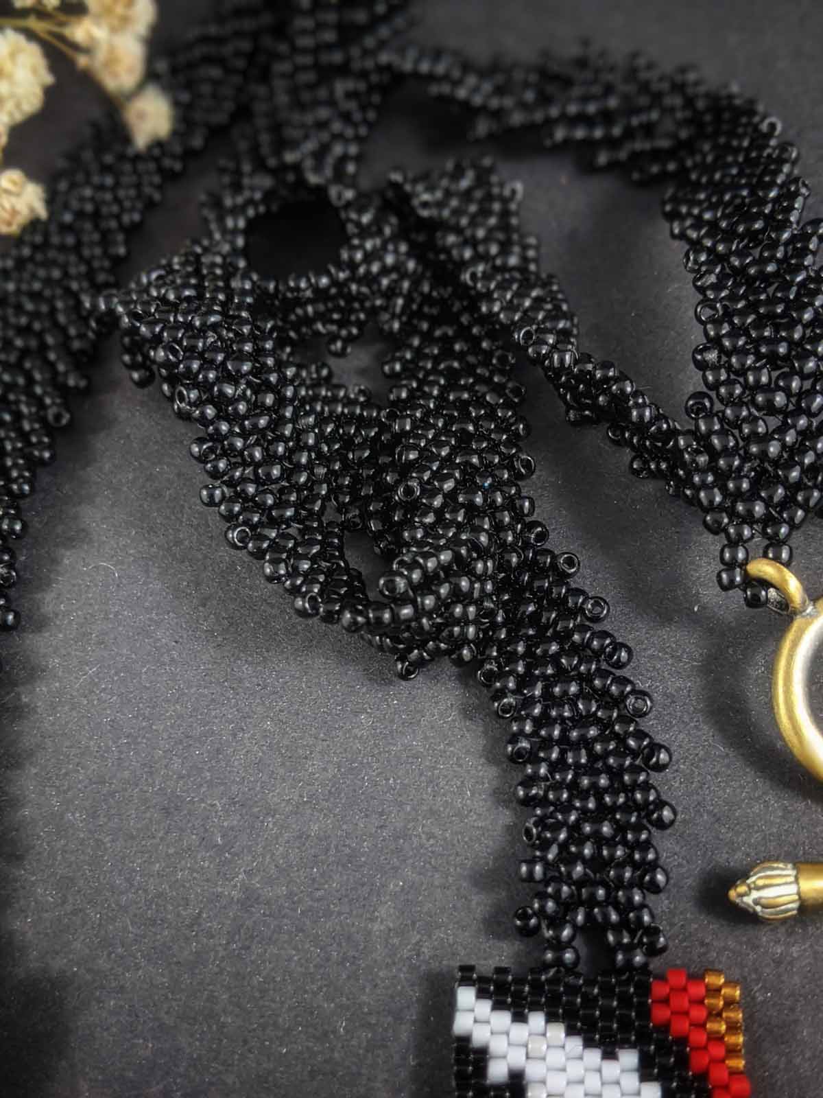 Black & Red Asymmetrical Handmade Beaded Necklace Blue