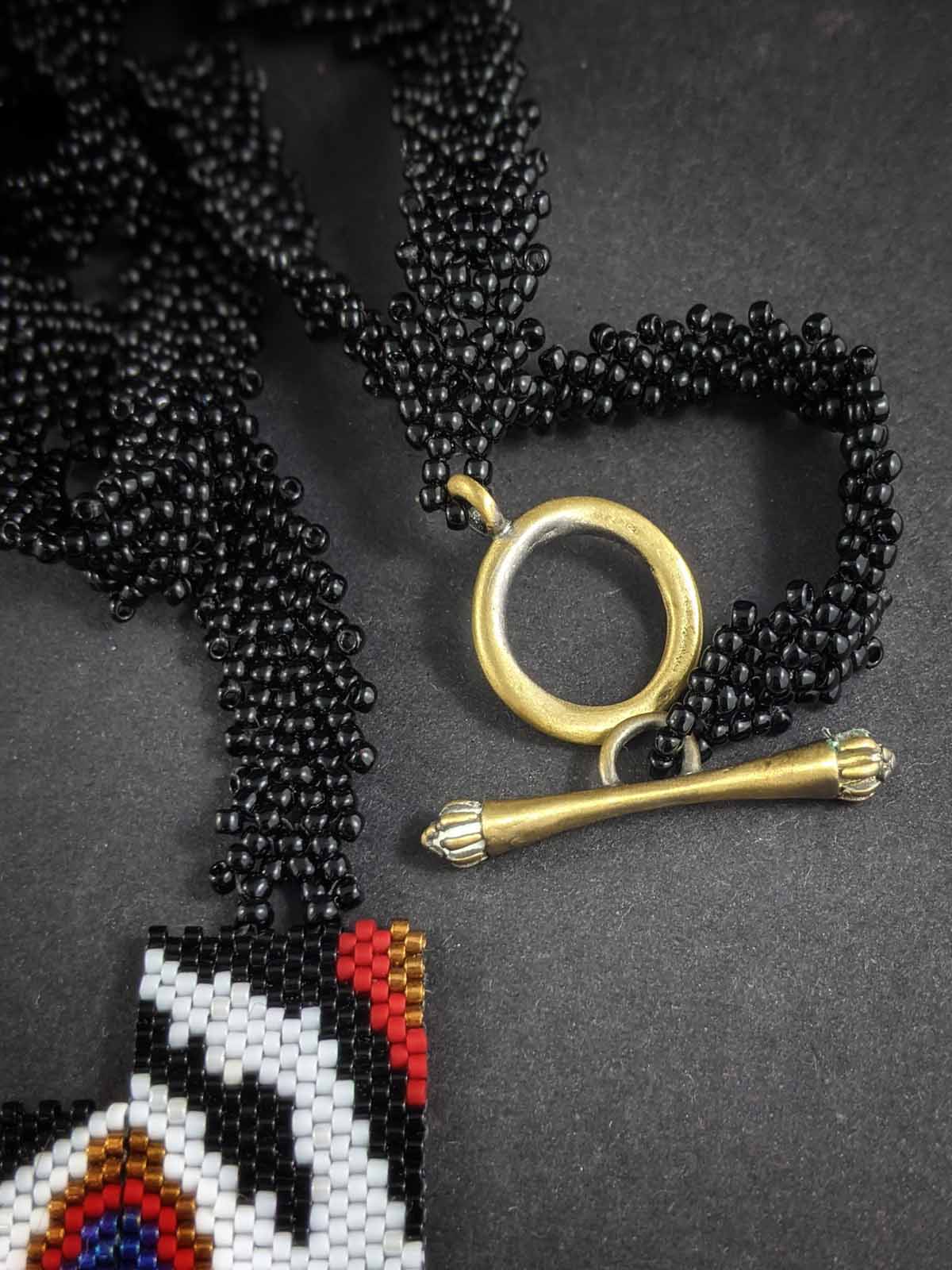 Black & Red Asymmetrical Handmade Beaded Necklace Blue