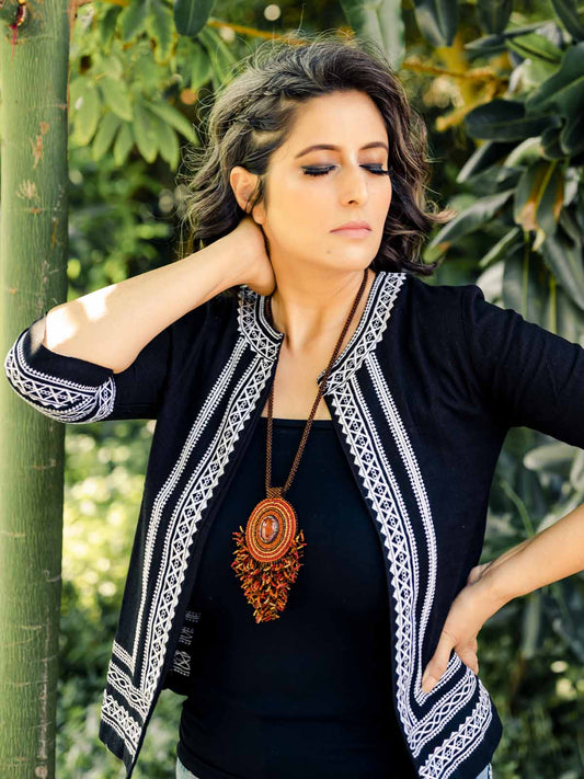 Brown Waterfall Handmade Beaded Necklace Gold Bronze Onyx Gemstone Cabochon Brass