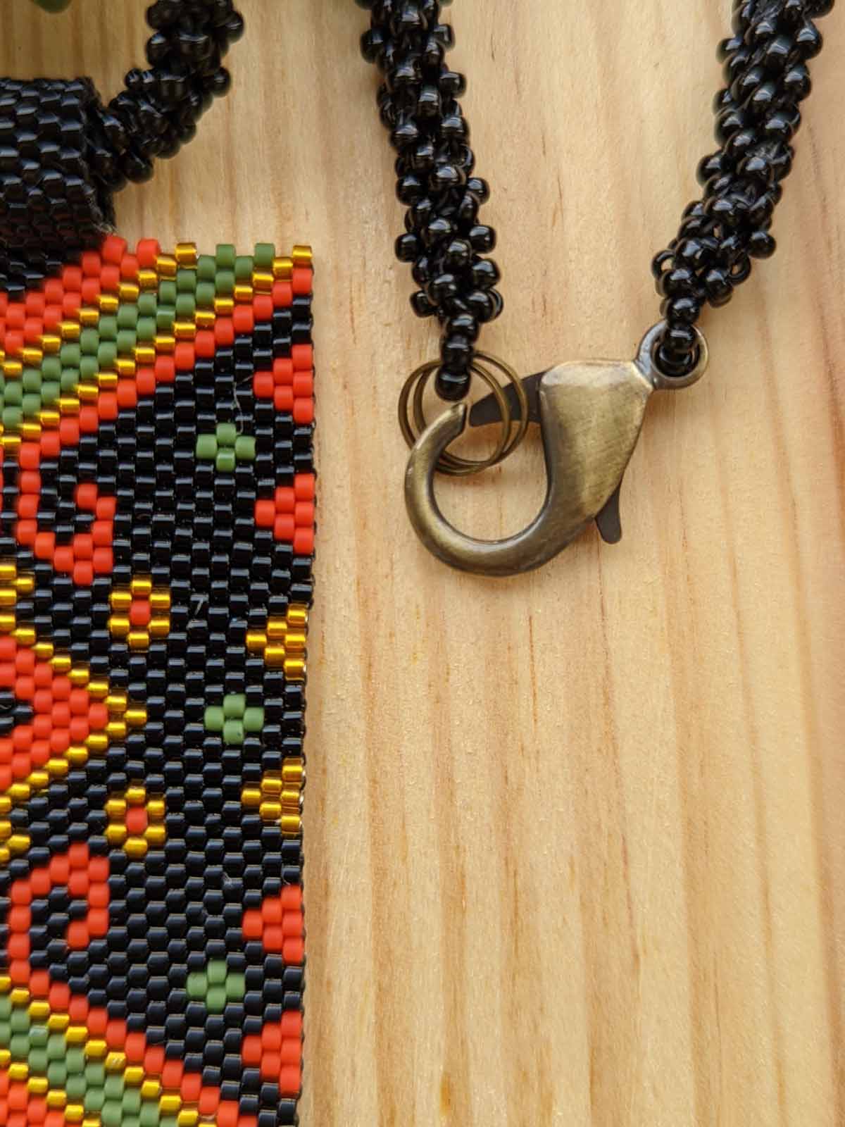 Handmade Beaded Devangi Floral Panel Necklace Orange Black Gold Green