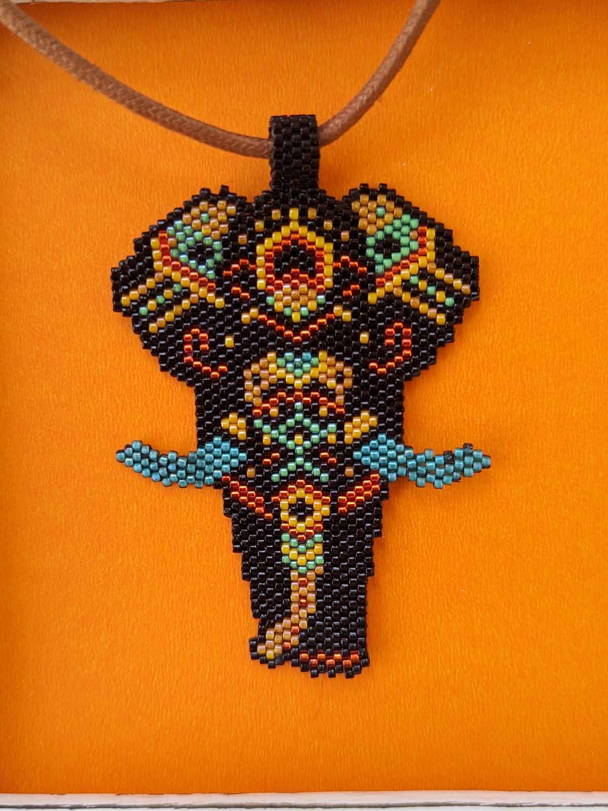 Handmade  Beaded The Exotic Elephant Necklace Black Yellow Blue Orange Brown Red