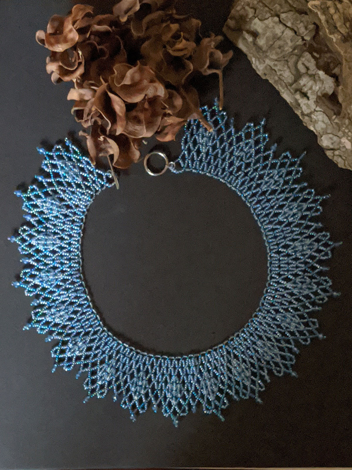 Handmade Beaded Necklace in shades of Blue - Collar Necklace