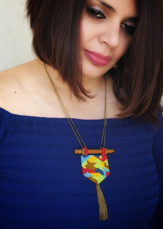 Handmade Beaded Necklace Abhitha Red Gold Green Yellow Blue