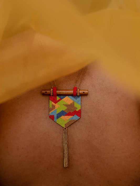 Handmade Beaded Necklace Abhitha Red Gold Green Yellow Blue