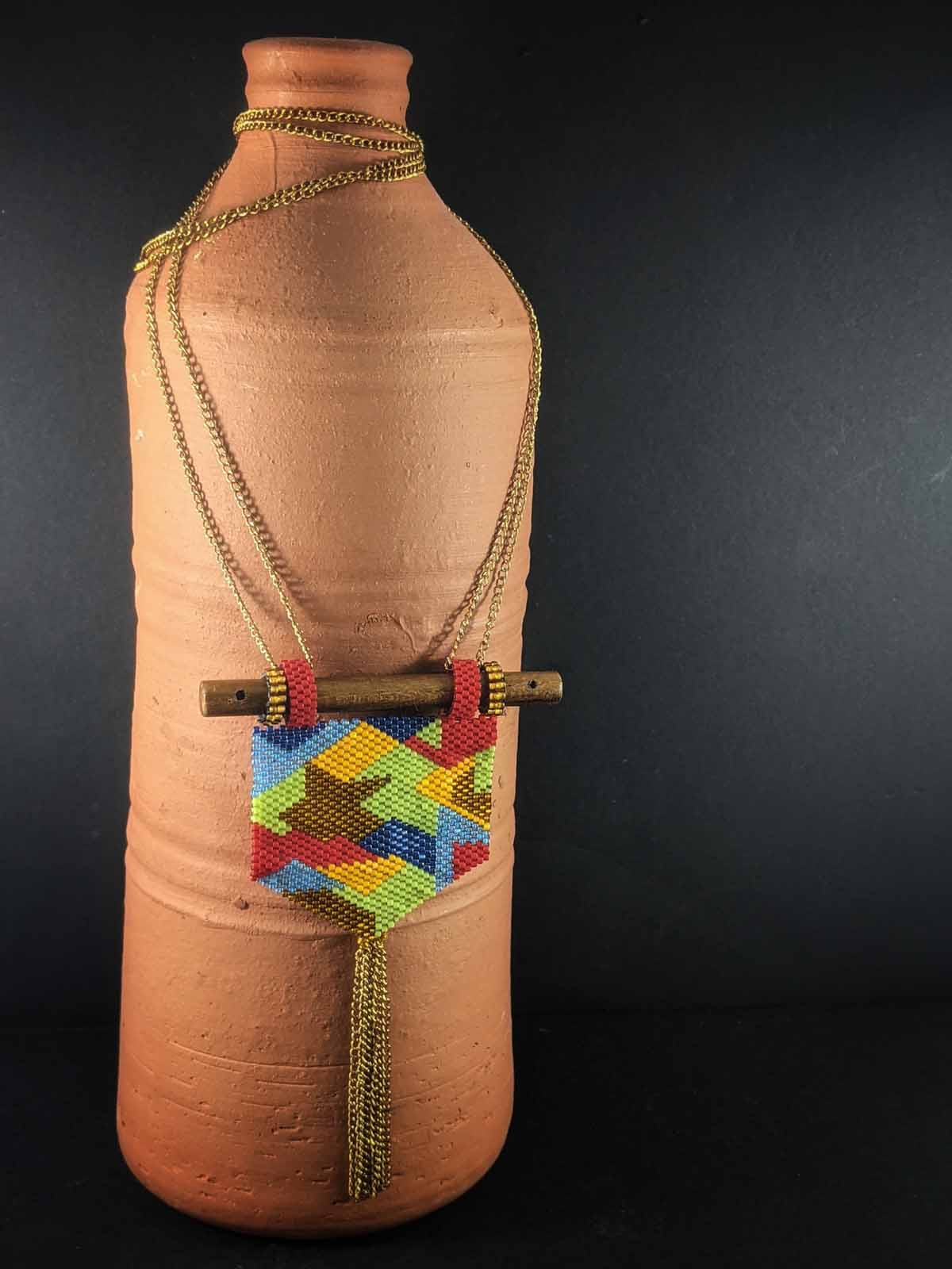 Handmade Beaded Necklace Abhitha Red Gold Green Yellow Blue