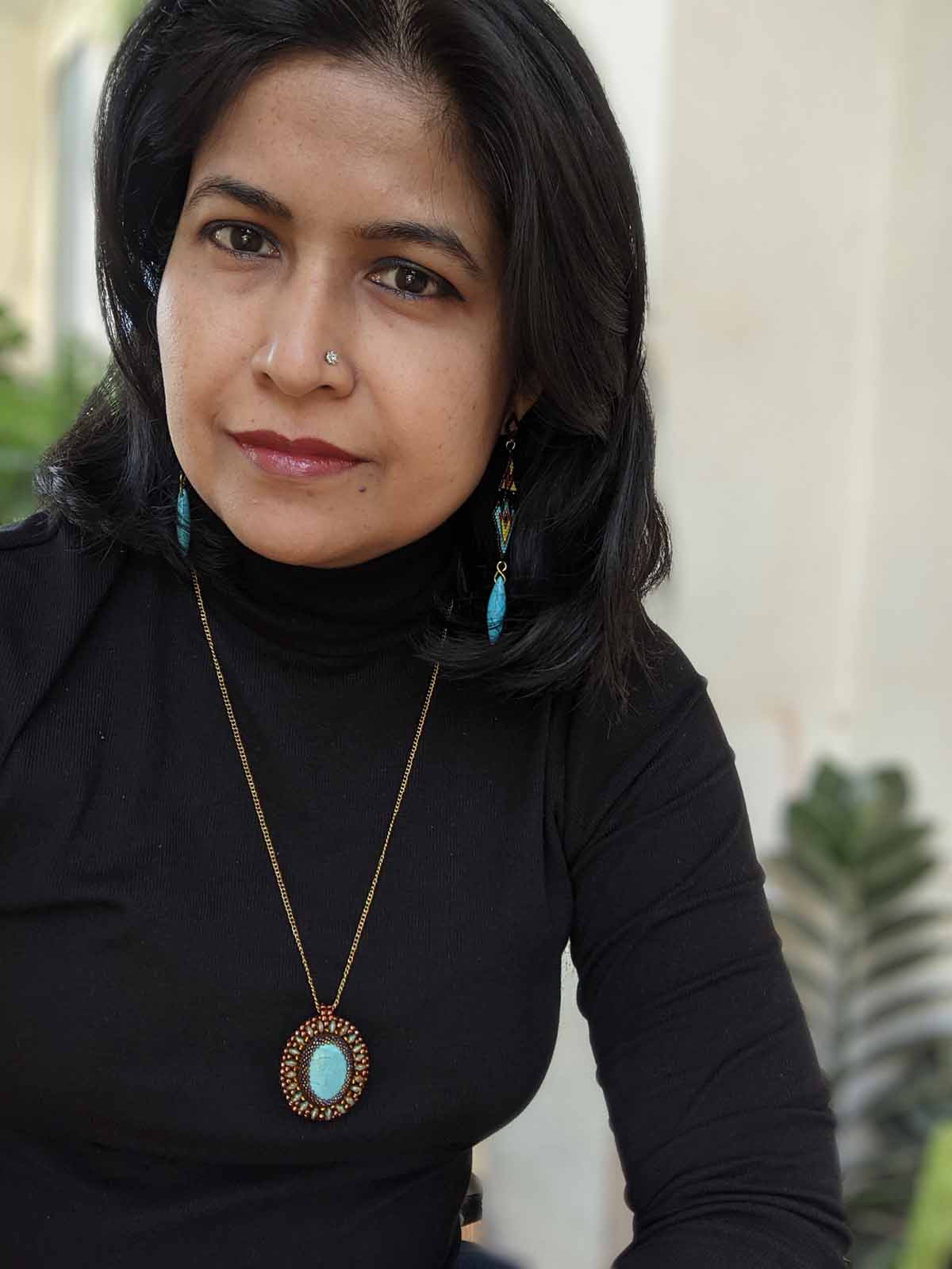 Turquoise Rain Long Handmade Beaded Necklace