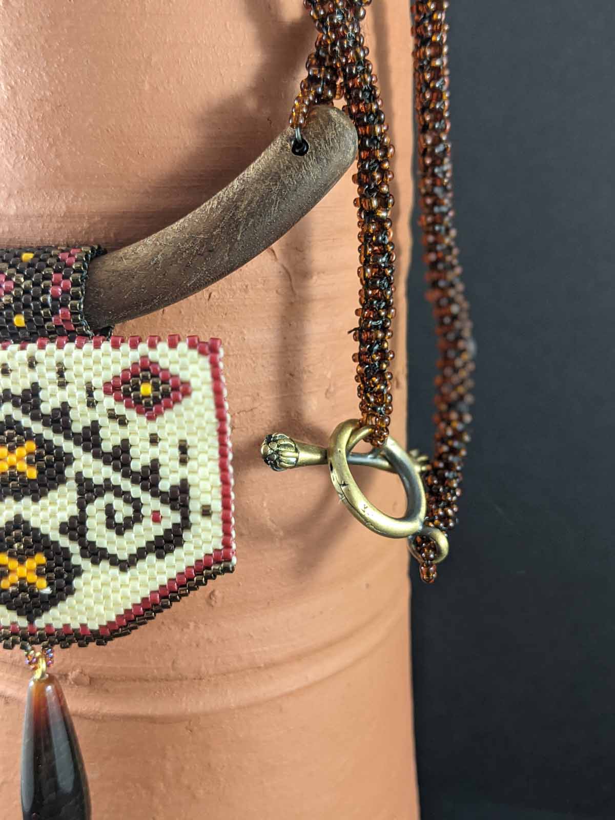 Handmade Beaded Miyuki Delica Beads Toho Beads Wood Component Agate Drop Brass Clasp Cream Chocolate Brown Dark Red Squash Bronze