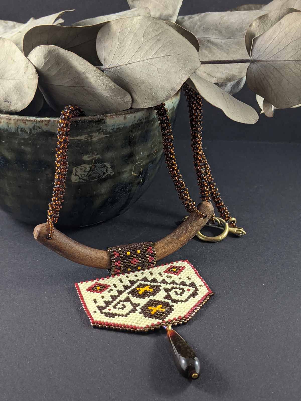 Handmade Beaded Miyuki Delica Beads Toho Beads Wood Component Agate Drop Brass Clasp Cream Chocolate Brown Dark Red Squash Bronze