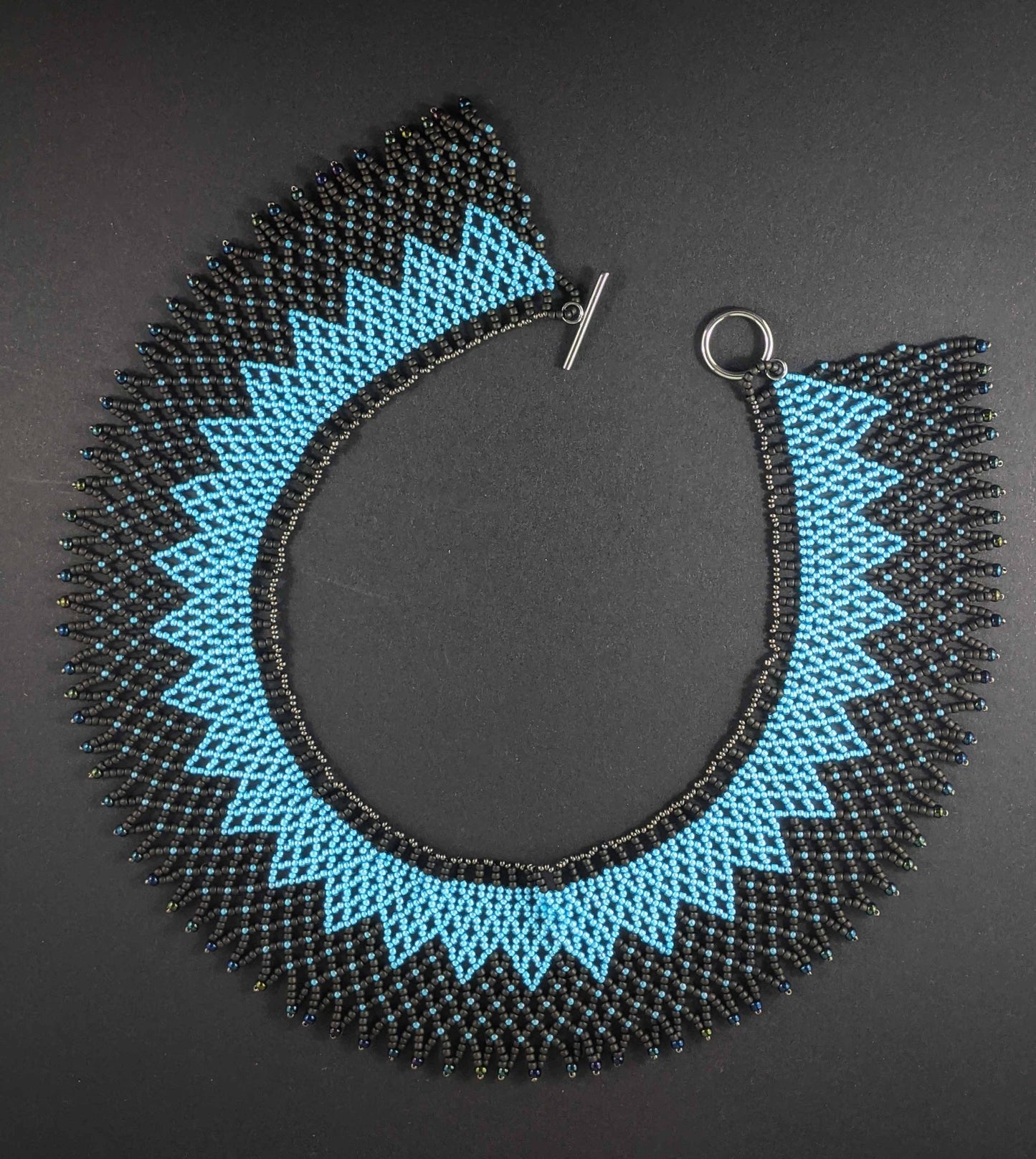 Blue & Grey Handmade Beaded Collar Necklace