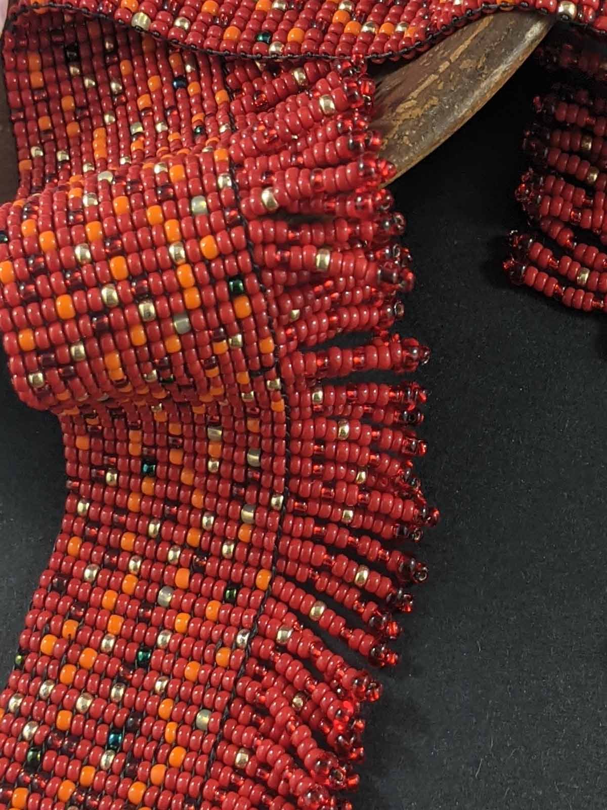 Lady in Red-Handmade Beaded Choker Red Orange Blue Gold