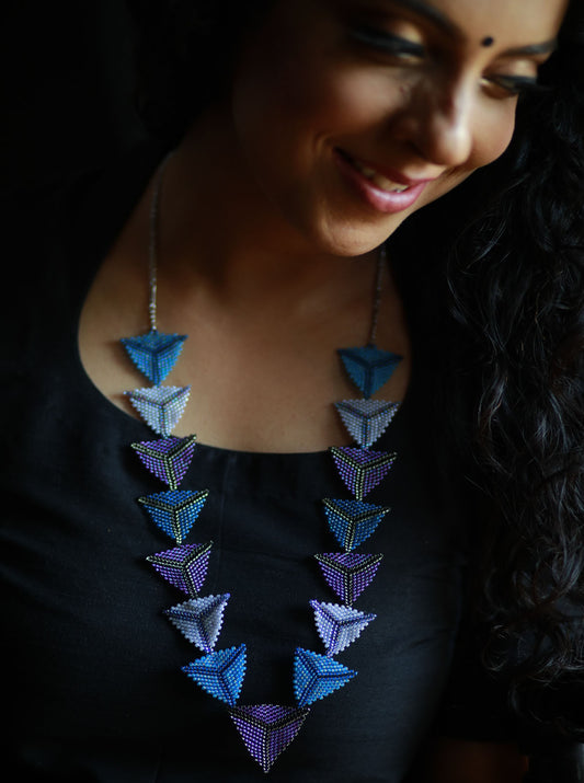 Must Have Blue Handcrafted Bead Woven Triangle Necklace Purple