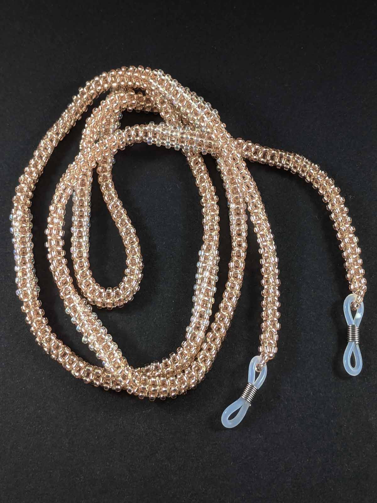 Peachy Crystal Handmade Beaded Eyeglass Rope Woven White
