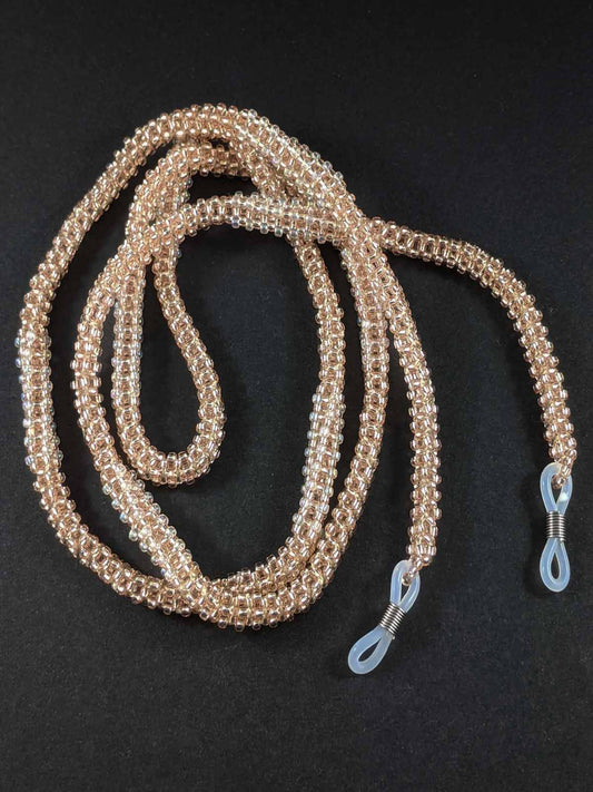 Peachy Crystal Handmade Beaded Eyeglass Rope Woven White