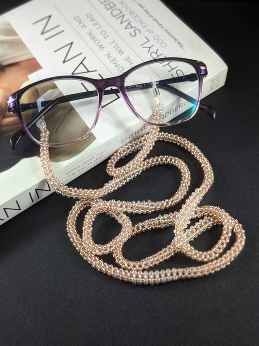 Peachy Crystal Handmade Beaded Eyeglass Rope Woven White