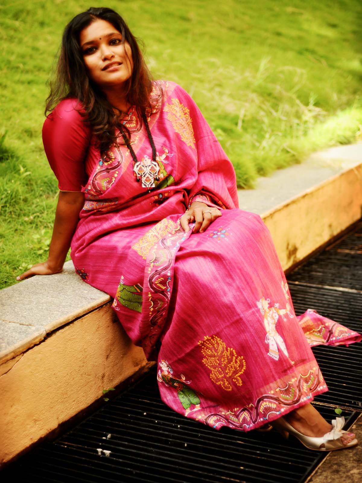 "Raasa" - Magenta Pink Handpainted Pattachitra Silk Saree