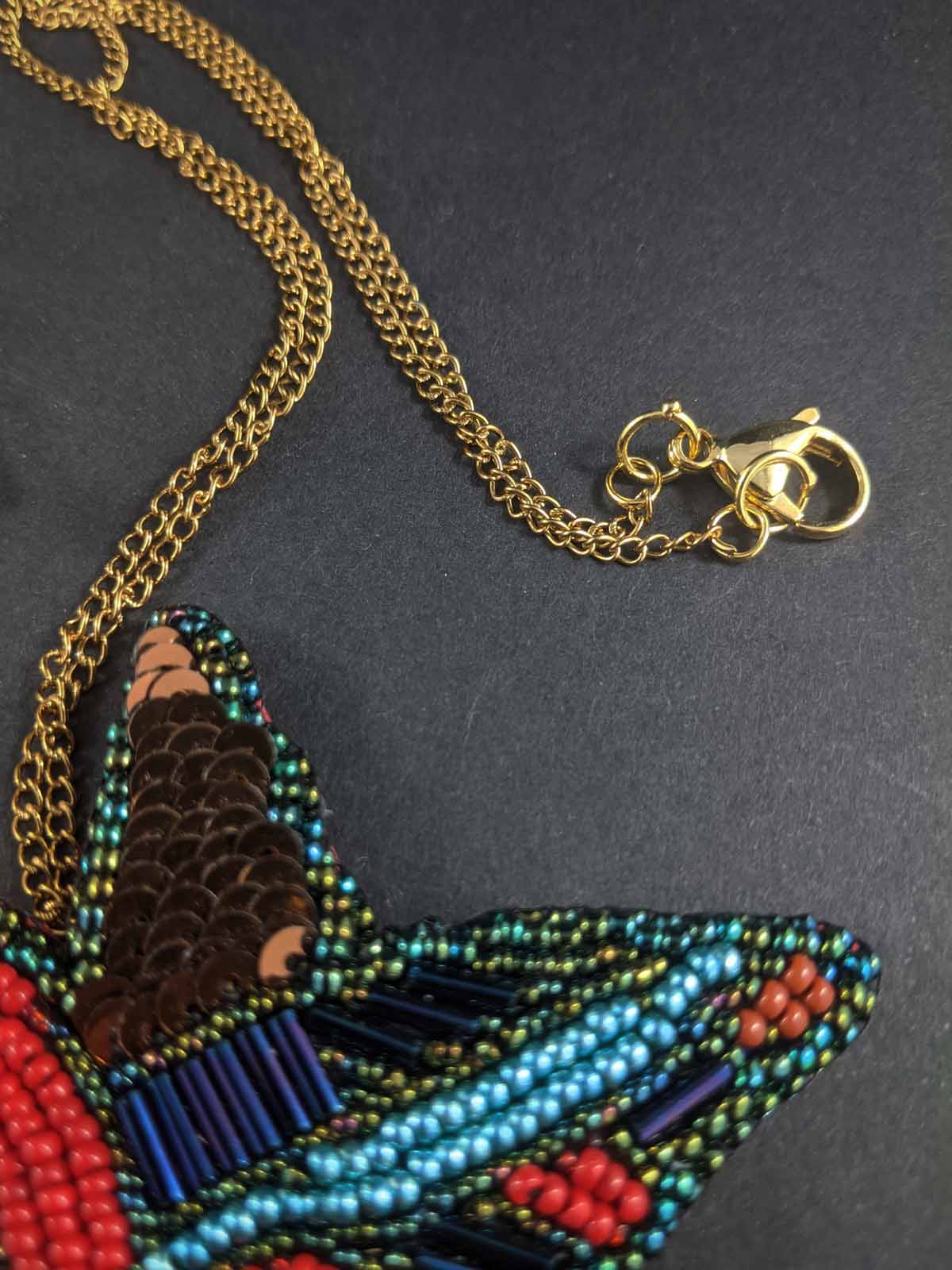 Striking Red Kingfisher Handmade Beaded Necklace