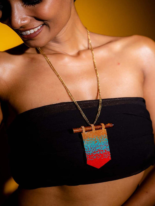 Handmade Beaded A Little Bit of Ombre Marigold Yellow Turquoise Red Gold Wooden Component
