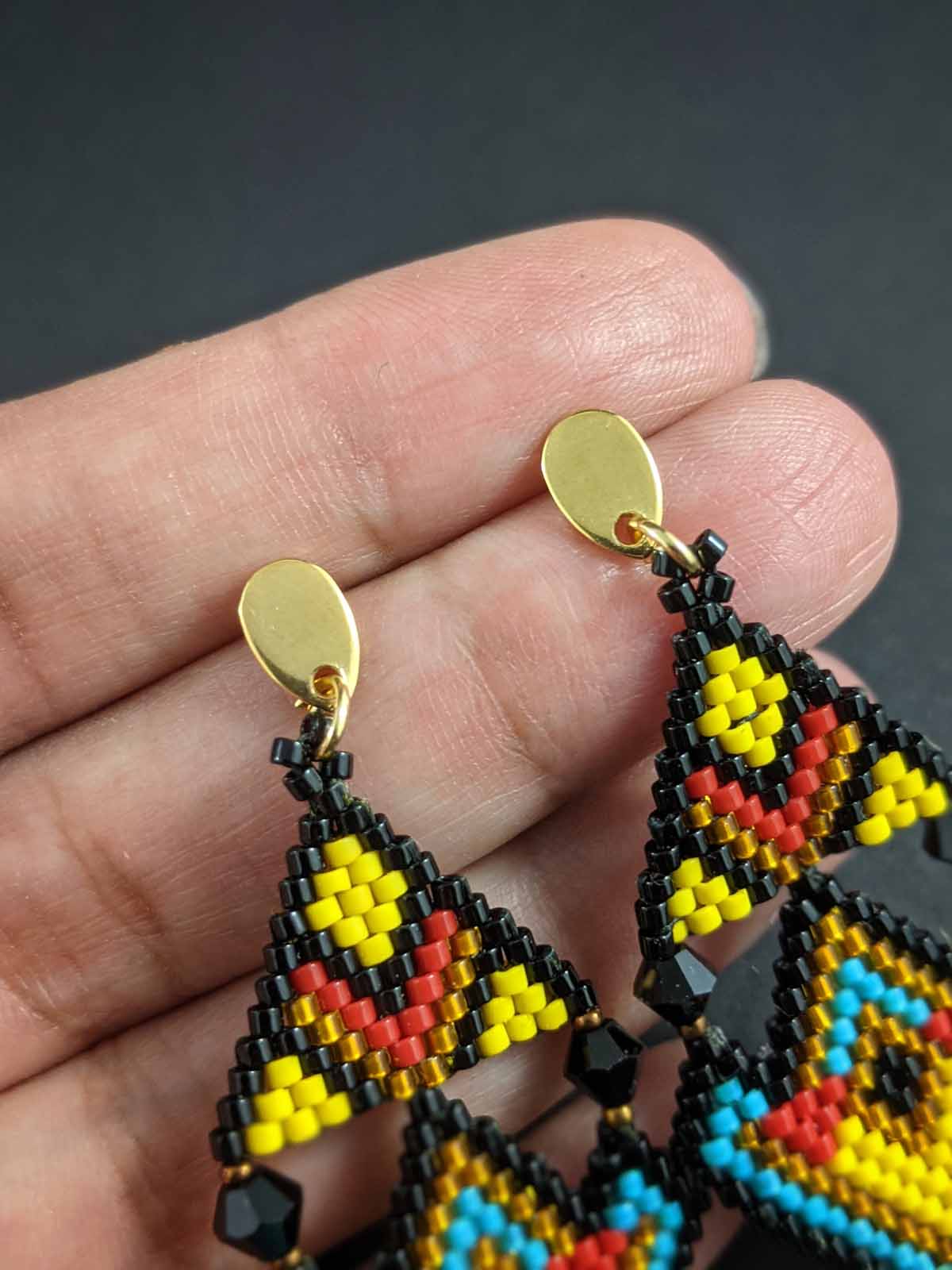Turquoise Rain Long Handmade Beaded Earrings Weaving Stud Gold Yellow Black Green Blue