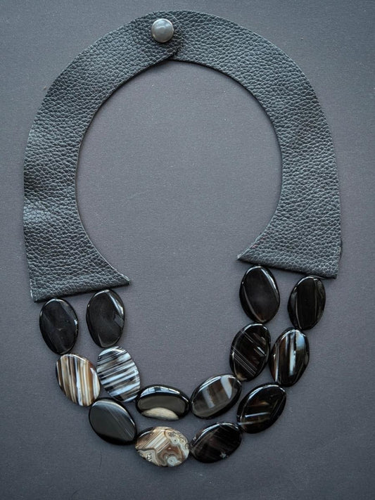 Black Onyx Leather Necklace