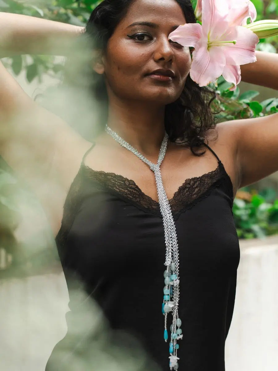 Nyra Blue Lariat Necklace