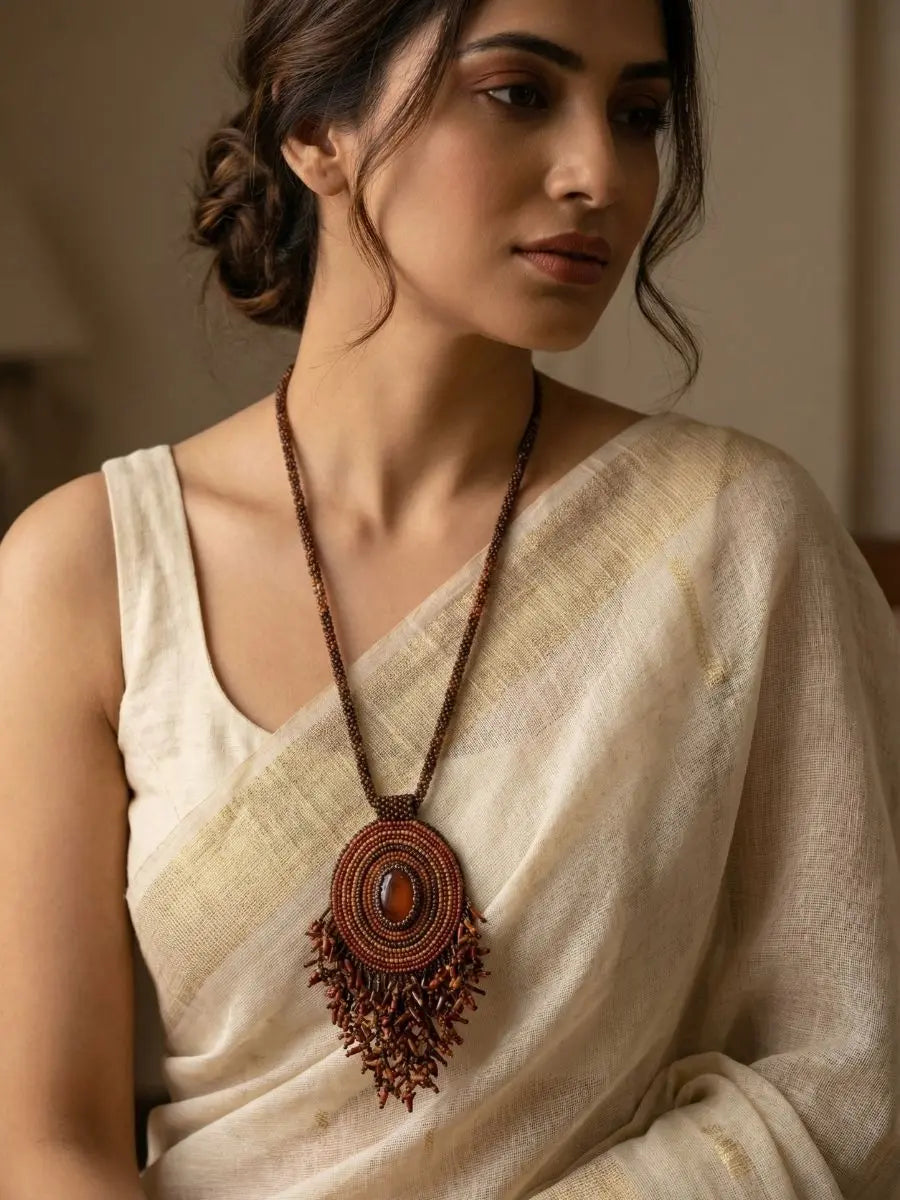 Brown Waterfall Fringe Handmade Beaded Necklace