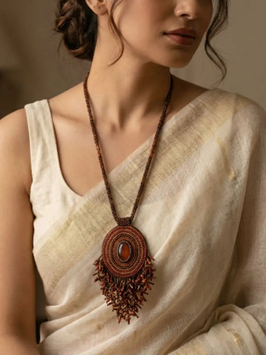 Brown Waterfall Fringe Handmade Beaded Necklace