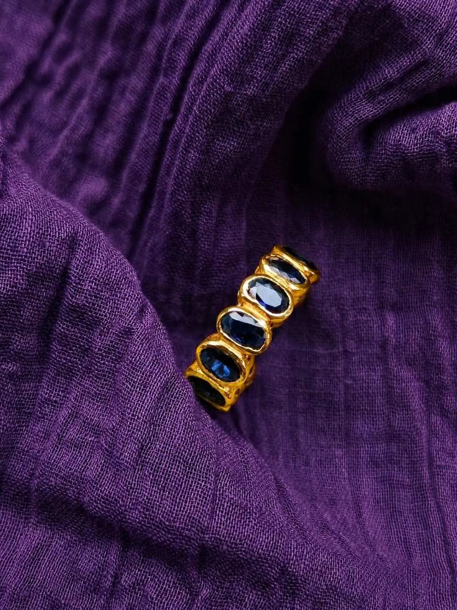Harper Adjustable 92.5 Silver Ring with Blue Stones | 18kt Gold Plated