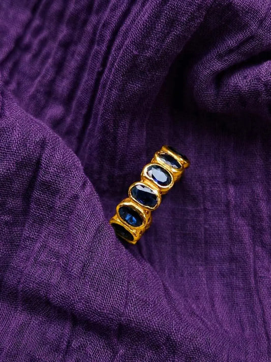 Harper Adjustable 92.5 Silver Ring with Blue Stones | 18kt Gold Plated
