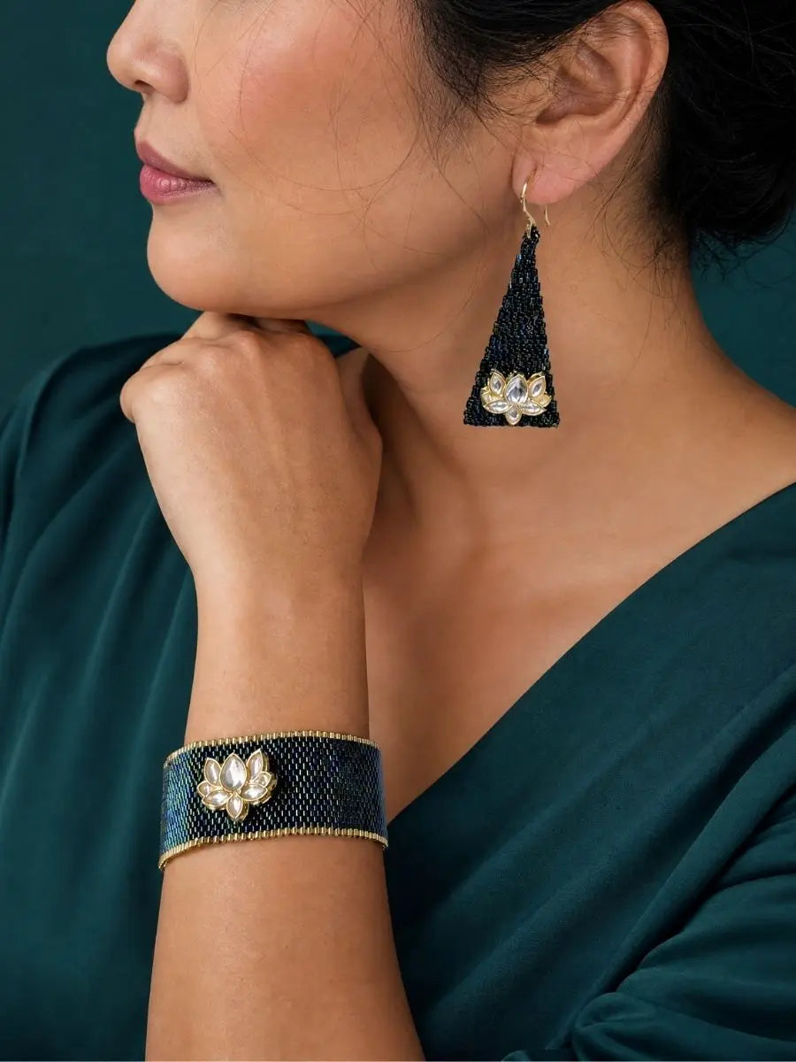 Midnight Bloom Beaded Bracelet & Earrings Set