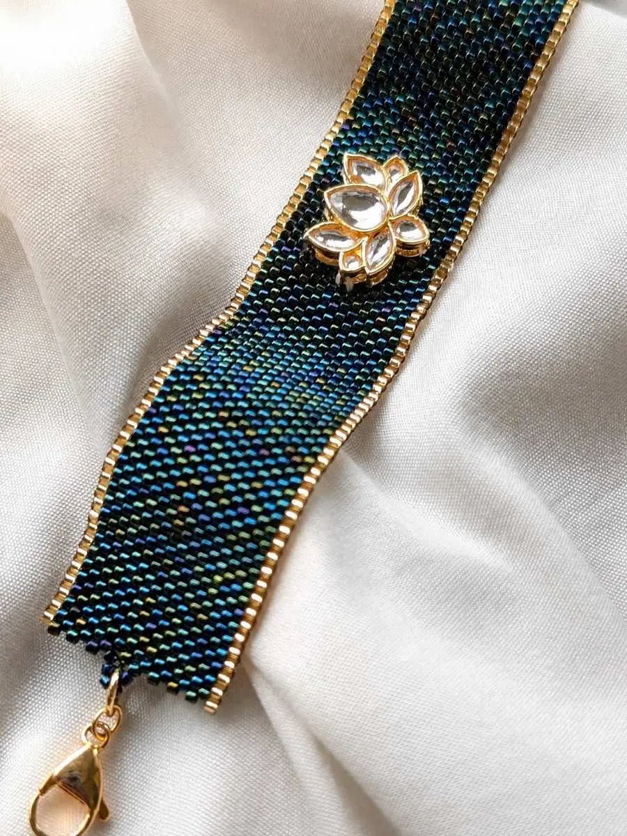 Midnight Bloom Beaded Bracelet