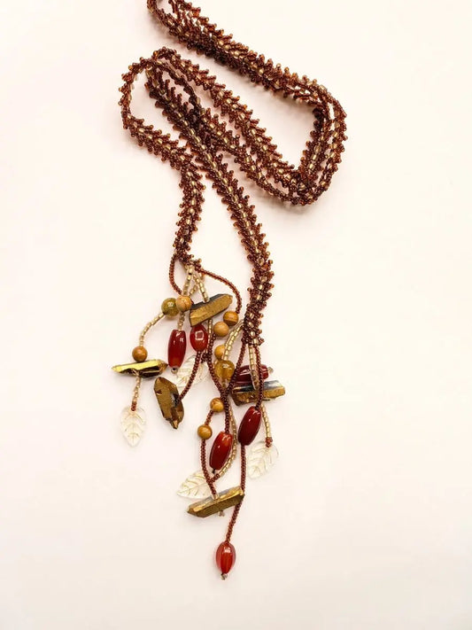 Nyra Brown Lariat Beaded Necklace