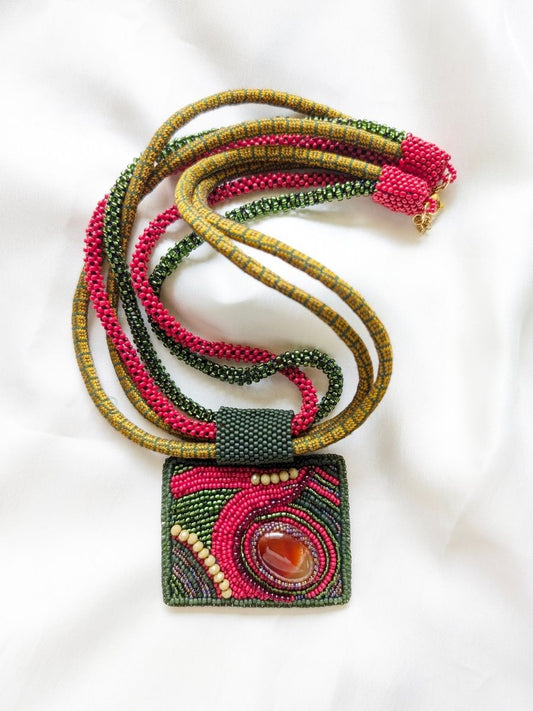 Brown Earthy Embroidery Necklace