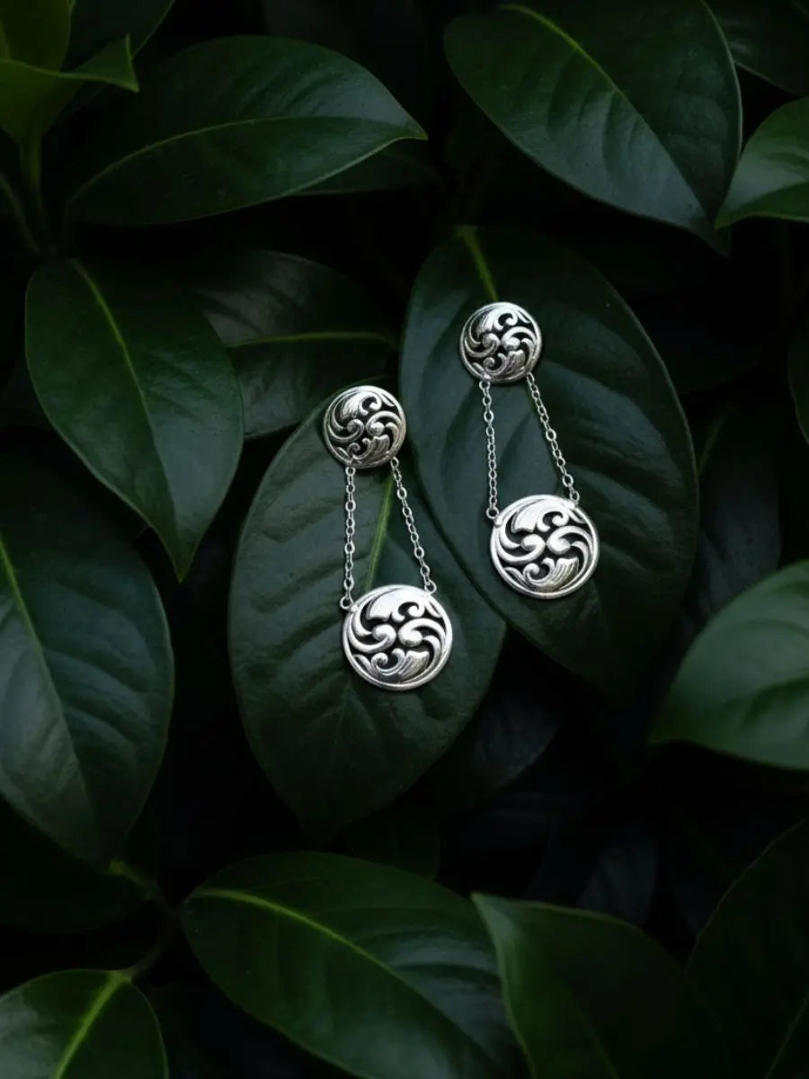 Statement 92.5 Silver drop earrings with chain accents