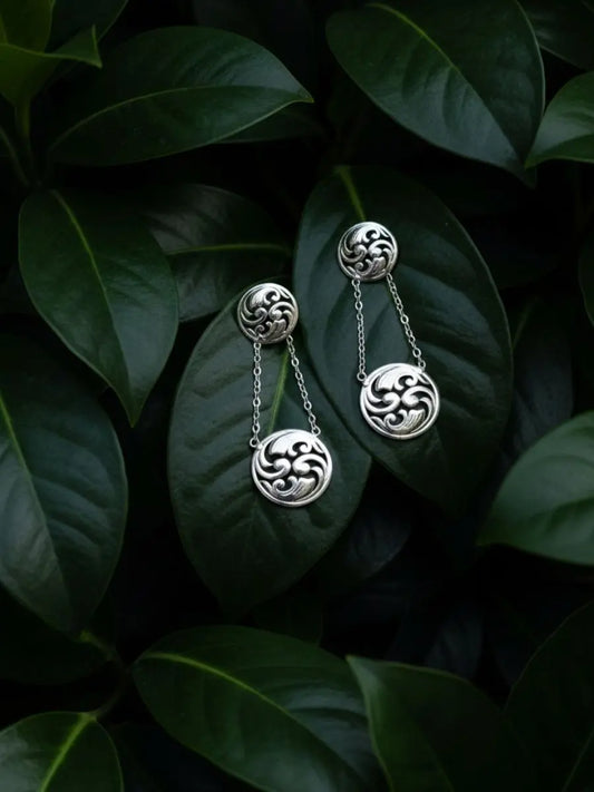 Statement 92.5 Silver drop earrings with chain accents