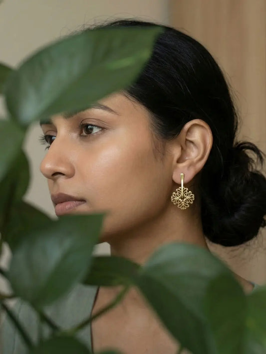 Floral gold plated 92.5 silver earrings