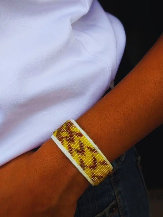 Yellow Beaded Leather Cuff