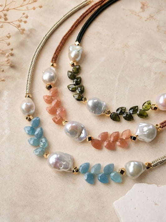 Vanya Necklace — Vessonite Gemstones & Pearl