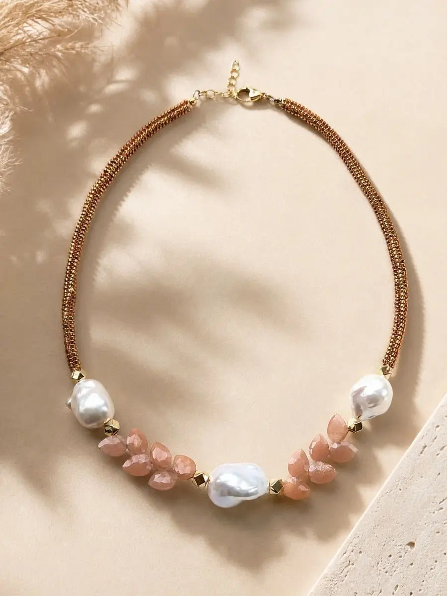 Peach Moonstone & Pearl Necklace