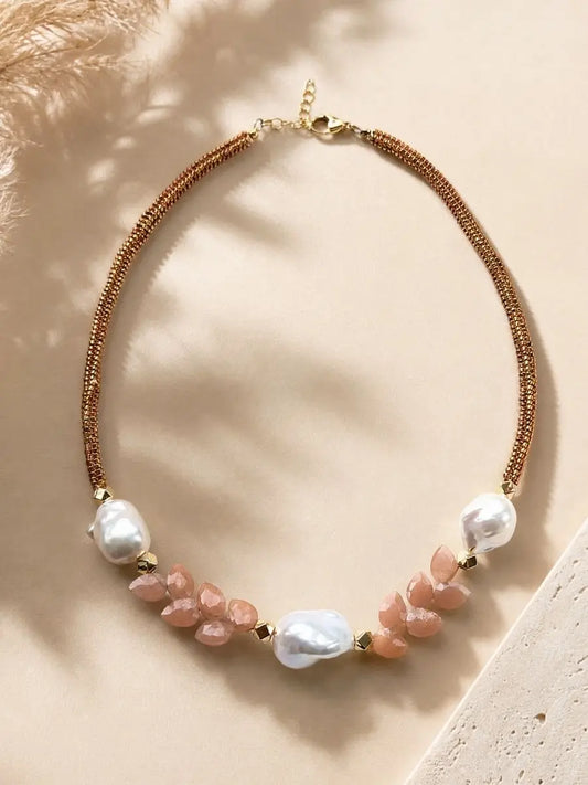 Peach Moonstone & Pearl Necklace