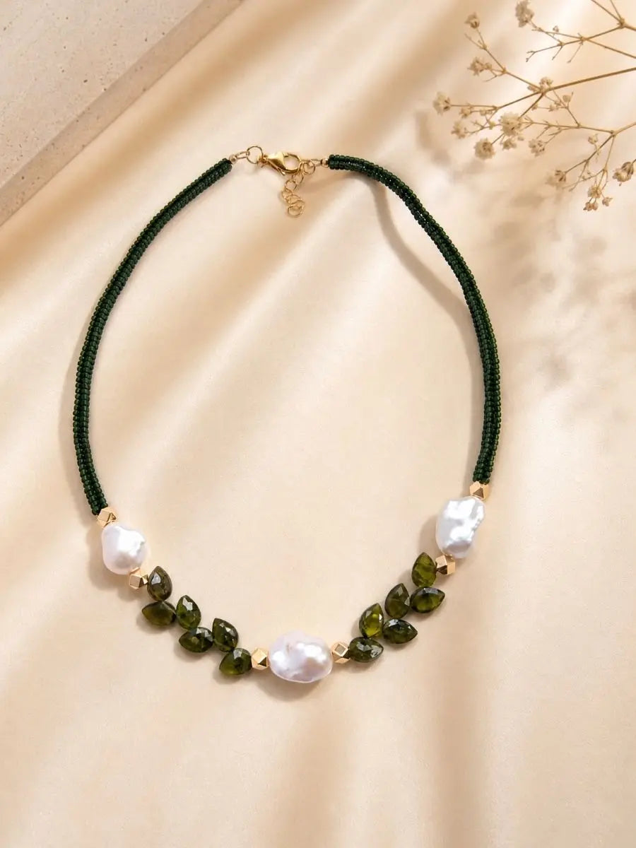 Vanya Necklace — Vessonite Gemstones & Pearl