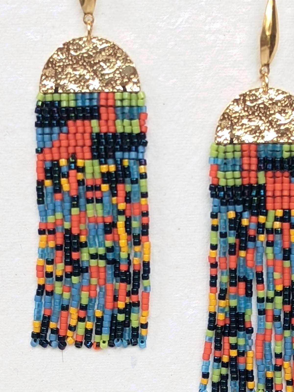 Abstract Fringe multicolor handmade beaded earrings