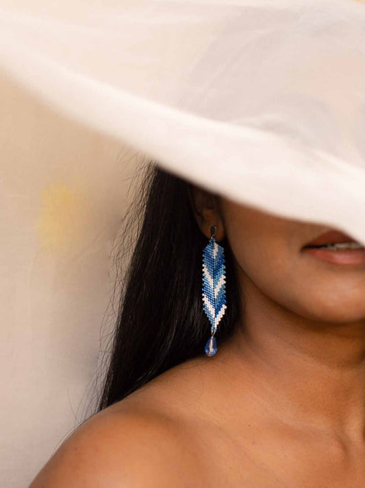 Blue & White Aztec Arrowhead Earrings