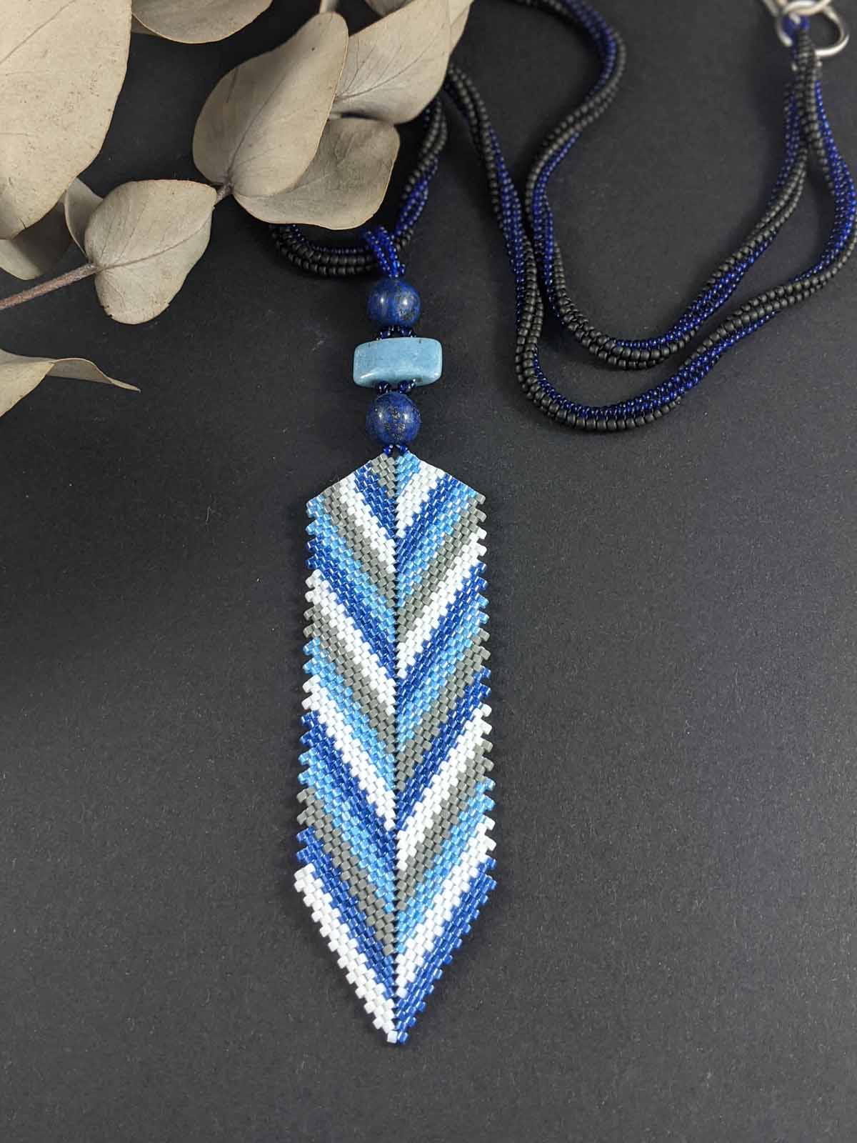 Blue & White Aztec Arrowhead Handmade Beaded Necklace